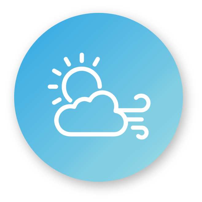 Icon of a sun, wind, and clouds 