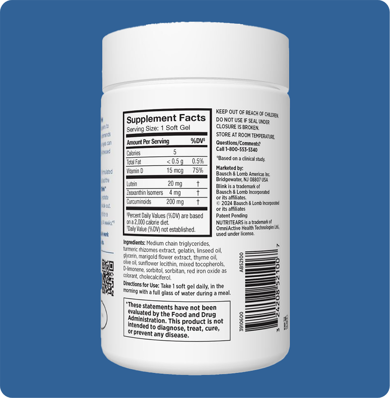 Supplement facts at the back of the bottle