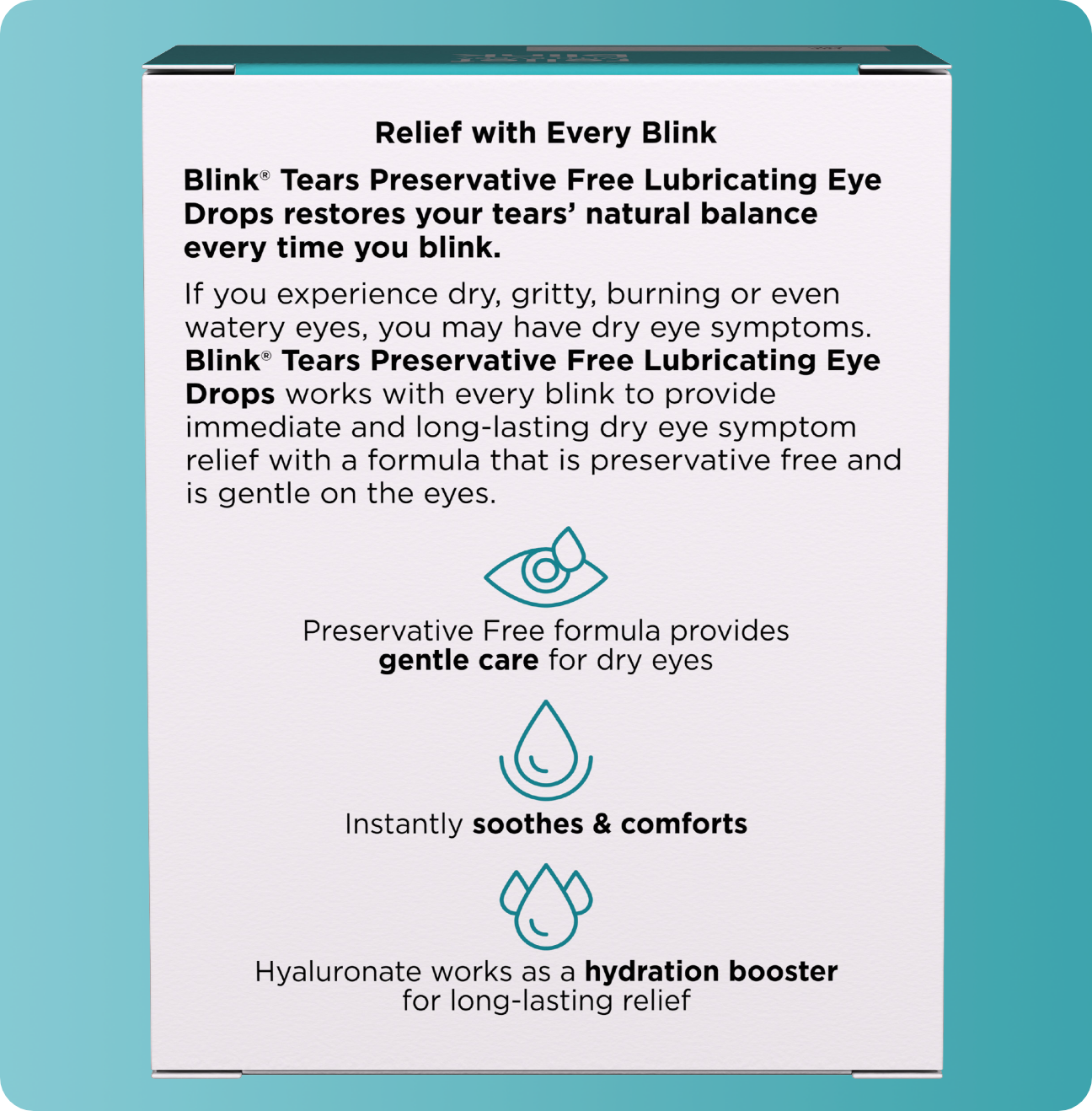Blink Tears Preservative Free package with product summary