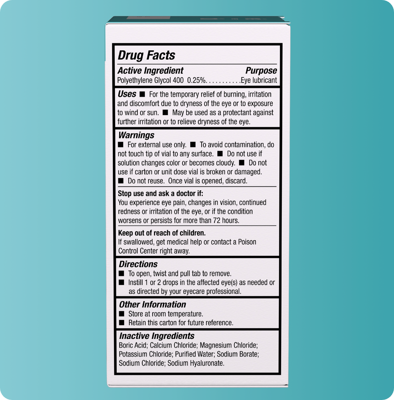 Blink Tears Preservative Free package with product drug facts