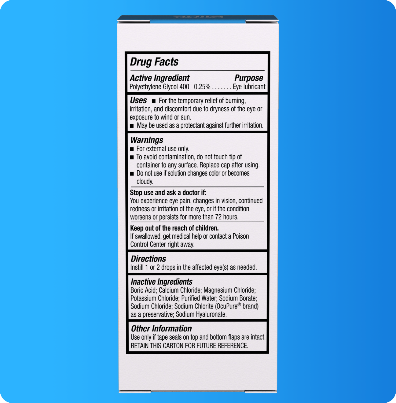 Blink GelTears package with product drug facts