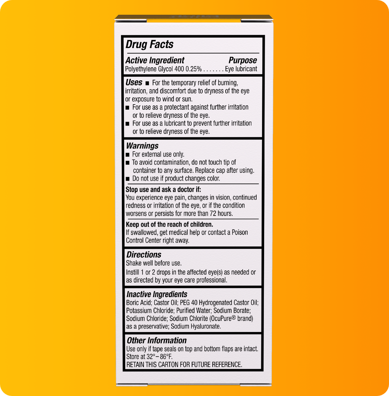 Blink Triple Care package with product drug facts