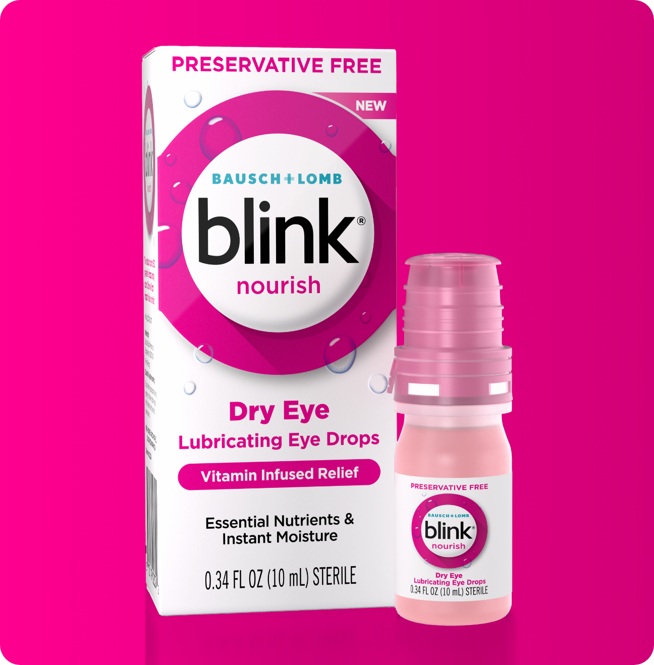 Blink Nourish Lubricating Eye Drops package and bottle