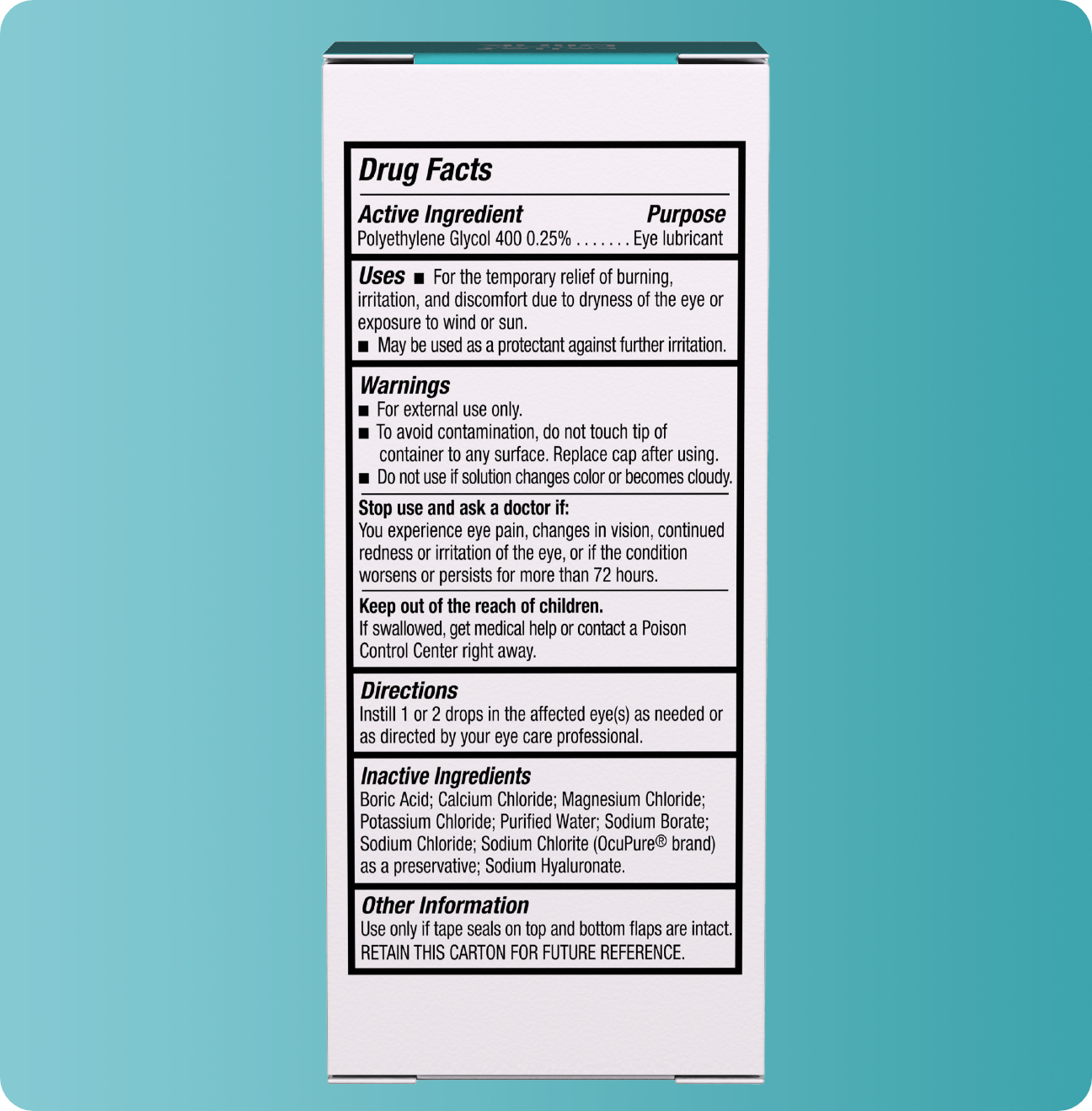 Blink Tears package with product drug facts