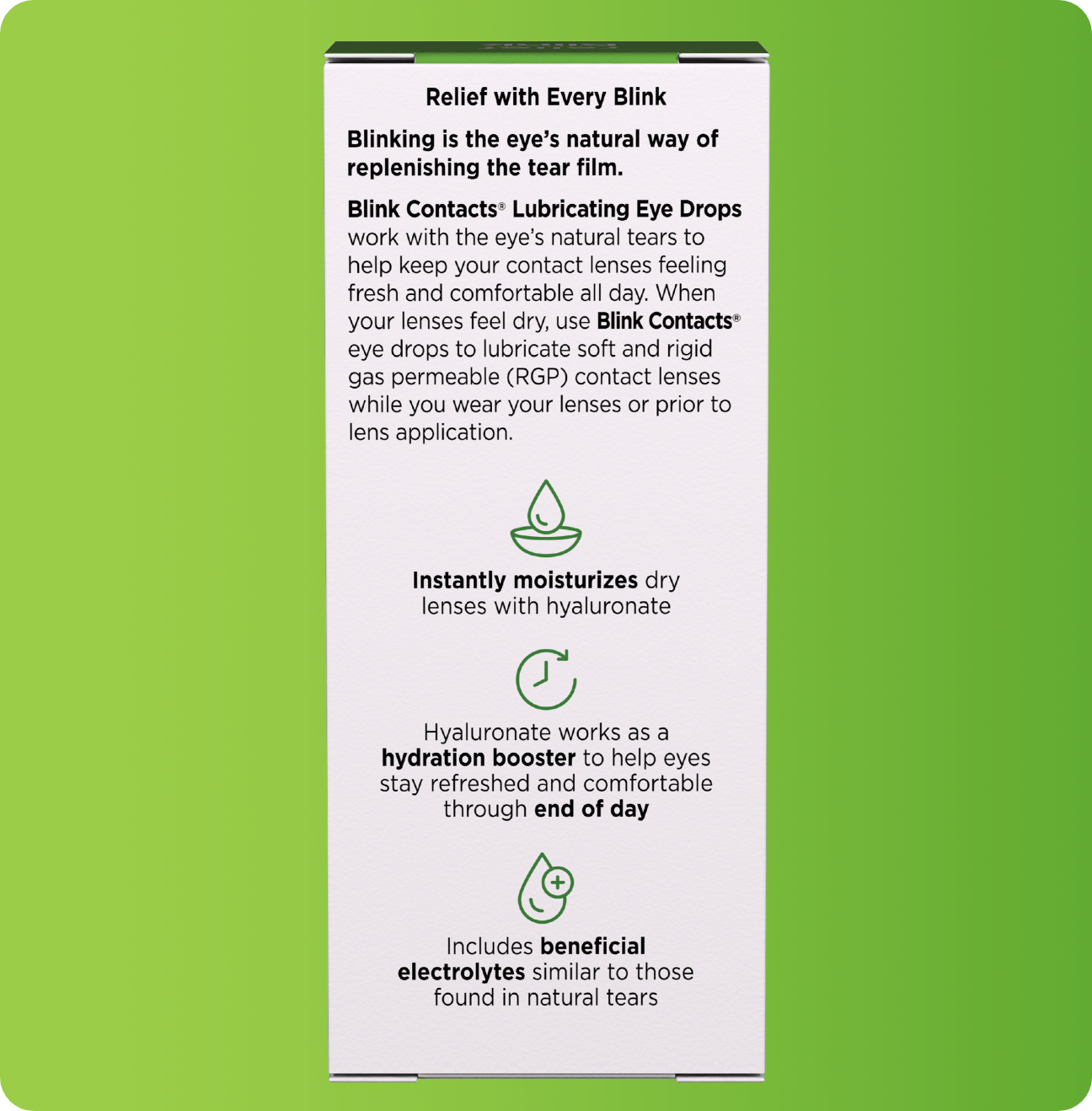 Blink Contacts package with product summary