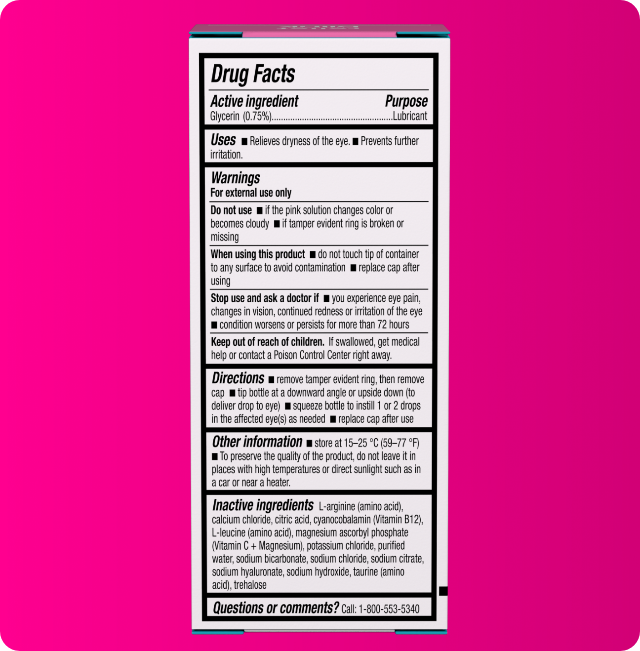 Blink Nourish package with product drug facts
